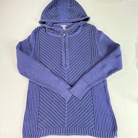 Eddie Bauer Knit Hoodie Purple Striped Quarter Zip Women’s XL Fall Sweater - Picture 1 of 15